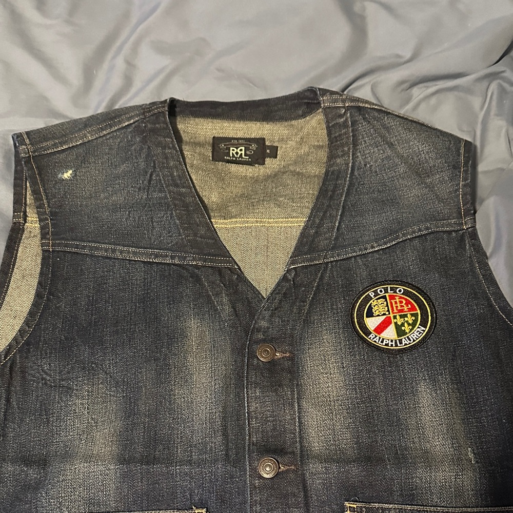 Ralph Lauren Men's Dark Blue Denim Vest with Logo Patch